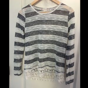 striped gray and white altar’d state blouse
